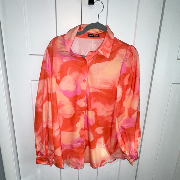 SHEIN Tops - Women's Orange and Pink Holiday Vacation Flower Print Shirt - M - NWT